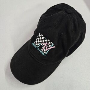 MTV Men Hat One Size Black Check Baseball‎ Cap Logo Embroidered Adjustable